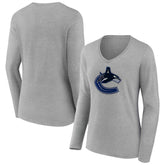 Vancouver Canucks Women's Primary Logo Long Sleeve V-Neck T-Shirt - Gray - NHL