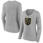 Vegas Golden Knights Women's Primary Logo Long Sleeve V-Neck T-Shirt - Gray - NHL