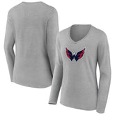 Washington Capitals Women's Primary Logo Long Sleeve V-Neck T-Shirt - Gray - NHL