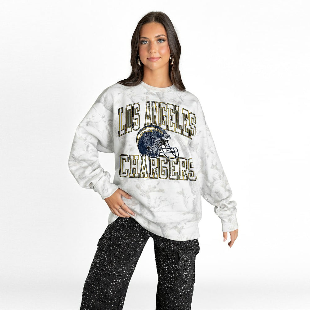 Los Angeles Chargers Gameday Couture Women's Whiteout Oversized Premium Fleece Sweatshirt Arctic Camo | NFL