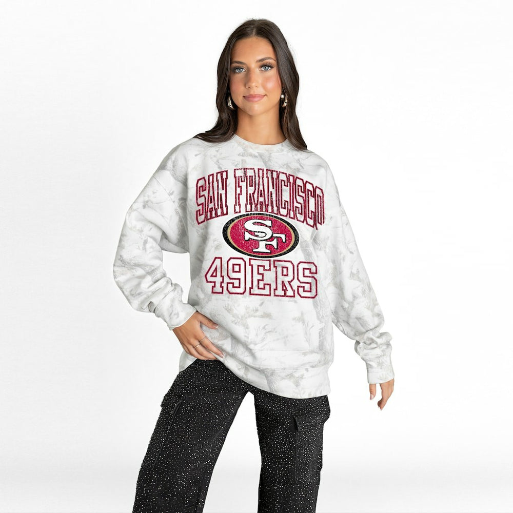 San Francisco 49ers Gameday Couture Women's Whiteout Oversized Premium Fleece Sweatshirt Arctic Camo | NFL