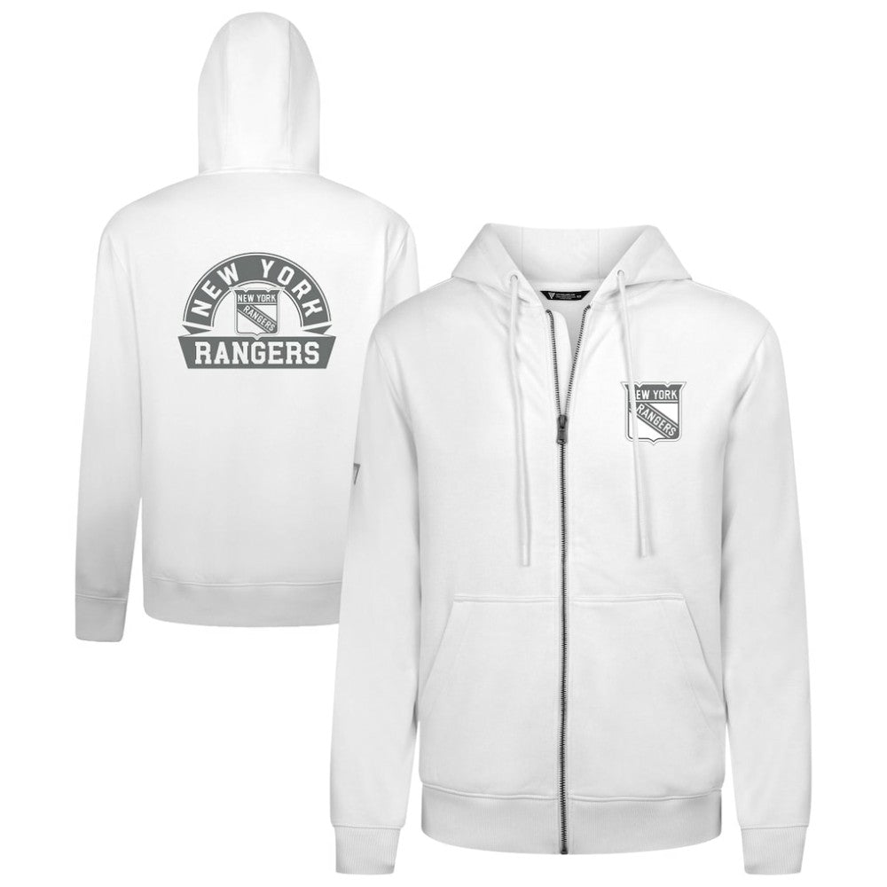 New York Rangers Levelwear Podium Chenille Logo Full-Zip Hoodie - White - NHL