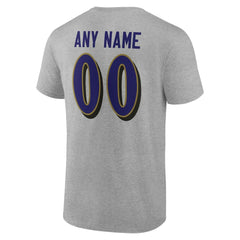 Baltimore Ravens Team Authentic Personalized Name & Number T-Shirt Gray | NFL