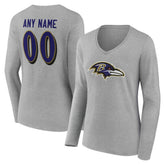 Baltimore Ravens Women's Team Authentic Personalized Name & Number Long Sleeve V-Neck T-Shirt Gray | NFL