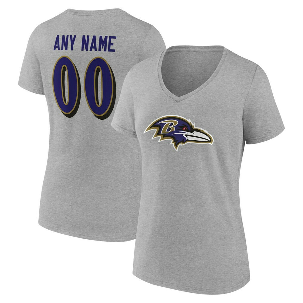 Baltimore Ravens Women's Team Authentic Personalized Name & Number V-Neck T-Shirt Gray | NFL