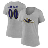 Baltimore Ravens Women's Team Authentic Personalized Name & Number V-Neck T-Shirt Gray | NFL