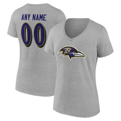 Baltimore Ravens Women's Team Authentic Personalized Name & Number V-Neck T-Shirt Gray | NFL