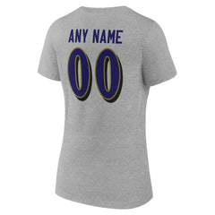 Baltimore Ravens Women's Team Authentic Personalized Name & Number V-Neck T-Shirt Gray | NFL