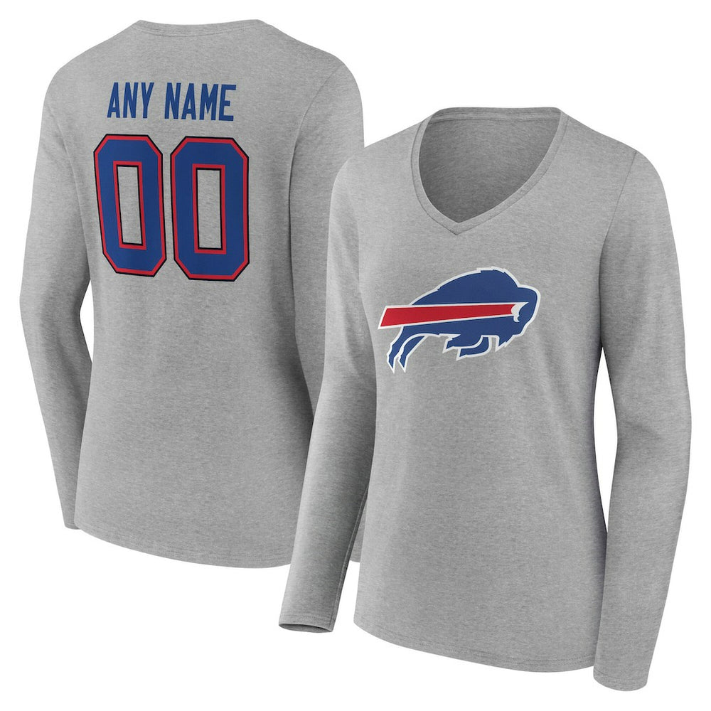 Buffalo Bills Women's Team Authentic Personalized Name & Number Long Sleeve V-Neck T-Shirt Gray | NFL