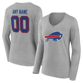 Buffalo Bills Women's Team Authentic Personalized Name & Number Long Sleeve V-Neck T-Shirt Gray | NFL