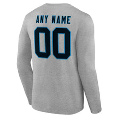 Carolina Panthers Team Authentic Personalized Name & Number Long Sleeve T-Shirt Gray | NFL