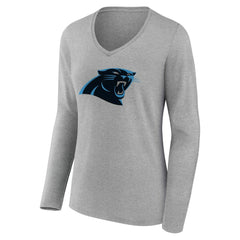 Carolina Panthers Women's Team Authentic Personalized Name & Number Long Sleeve V-Neck T-Shirt Gray | NFL