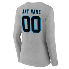 Carolina Panthers Women's Team Authentic Personalized Name & Number Long Sleeve V-Neck T-Shirt Gray | NFL
