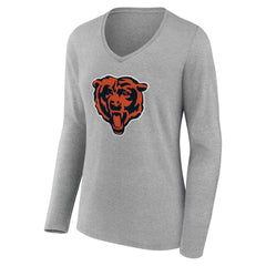 Chicago Bears Women's Team Authentic Personalized Name & Number Long Sleeve V-Neck T-Shirt Gray | NFL