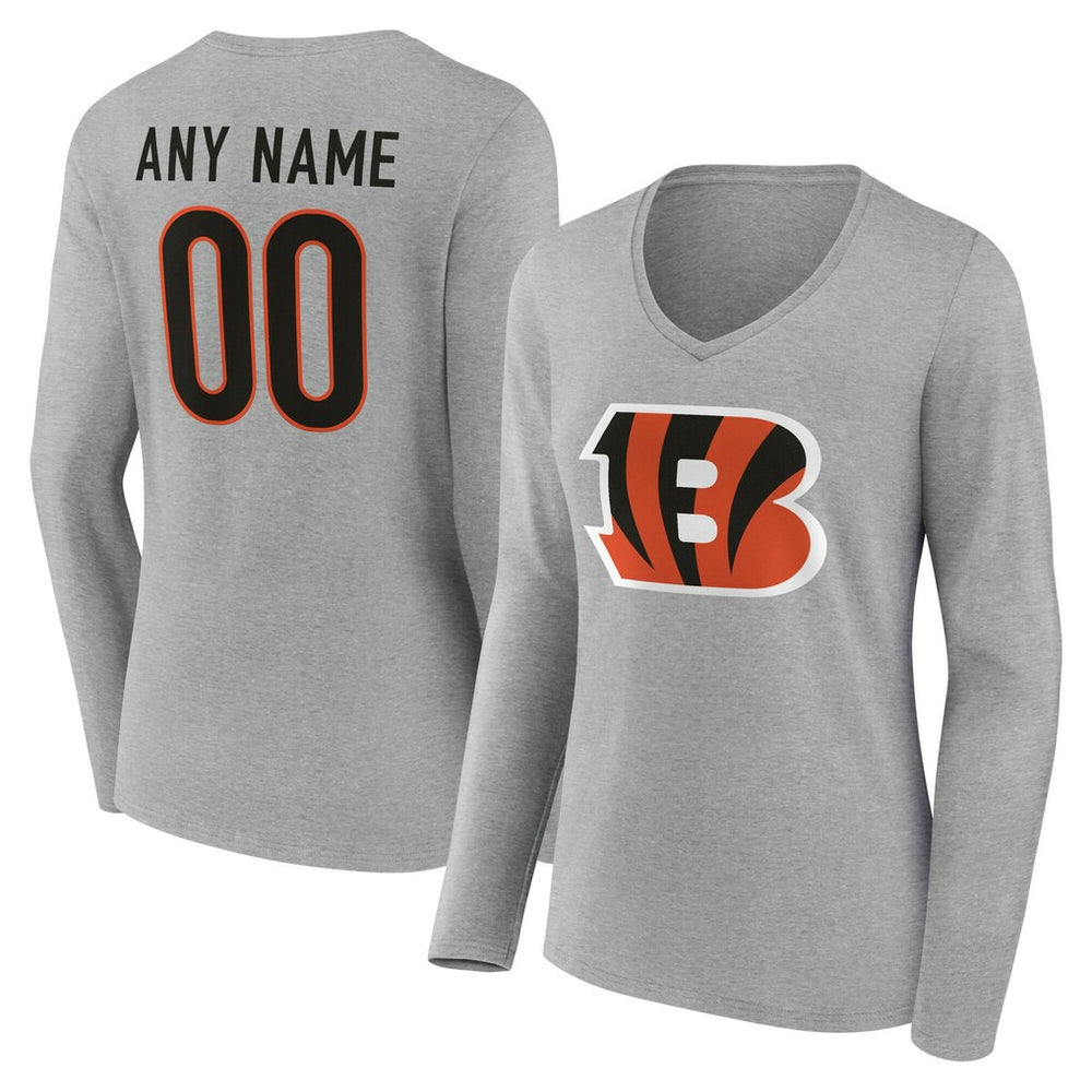 Cincinnati Bengals Women's Team Authentic Personalized Name & Number Long Sleeve V-Neck T-Shirt Gray | NFL