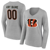 Cincinnati Bengals Women's Team Authentic Personalized Name & Number Long Sleeve V-Neck T-Shirt Gray | NFL