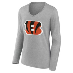 Cincinnati Bengals Women's Team Authentic Personalized Name & Number Long Sleeve V-Neck T-Shirt Gray | NFL