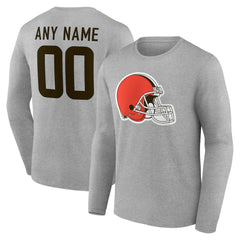 Cleveland Browns Team Authentic Personalized Name & Number Long Sleeve T-Shirt Gray | NFL