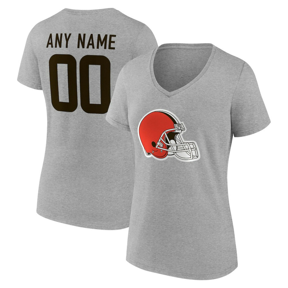 Cleveland Browns Women's Team Authentic Personalized Name & Number V-Neck T-Shirt Gray | NFL