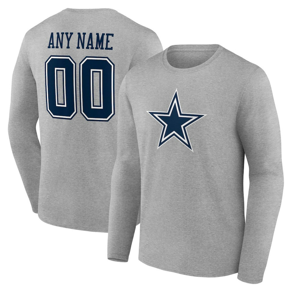 Dallas Cowboys Team Authentic Personalized Name & Number Long Sleeve T-Shirt Gray | NFL