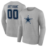 Dallas Cowboys Team Authentic Personalized Name & Number Long Sleeve T-Shirt Gray | NFL