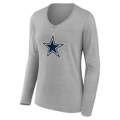 Dallas Cowboys Women's Team Authentic Personalized Name & Number Long Sleeve V-Neck T-Shirt Gray | NFL