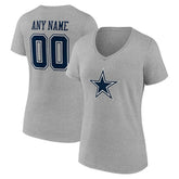 Dallas Cowboys Women's Team Authentic Personalized Name & Number V-Neck T-Shirt Gray | NFL