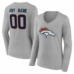 Denver Broncos Women's Team Authentic Personalized Name & Number Long Sleeve V-Neck T-Shirt Gray | NFL