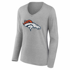 Denver Broncos Women's Team Authentic Personalized Name & Number Long Sleeve V-Neck T-Shirt Gray | NFL