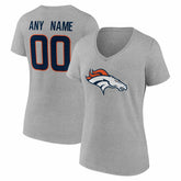 Denver Broncos Women's Team Authentic Personalized Name & Number V-Neck T-Shirt Gray | NFL