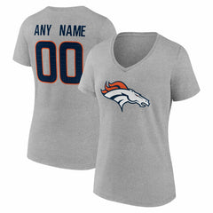 Denver Broncos Women's Team Authentic Personalized Name & Number V-Neck T-Shirt Gray | NFL