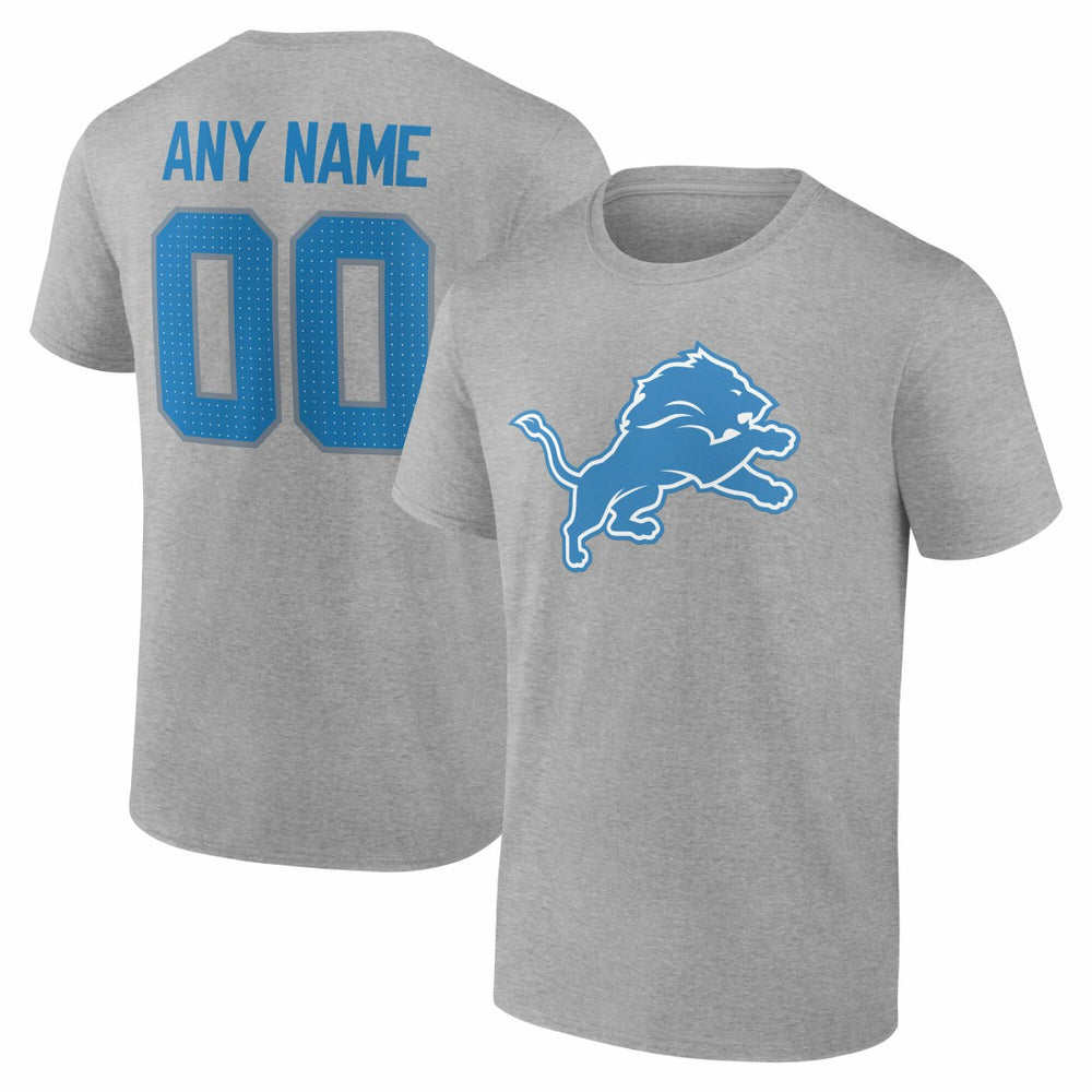 Detroit Lions Team Authentic Personalized Name & Number T-Shirt Gray | NFL