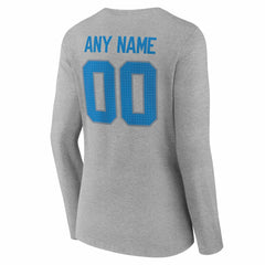 Detroit Lions Women's Team Authentic Personalized Name & Number Long Sleeve V-Neck T-Shirt Gray | NFL