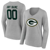 Green Bay Packers Women's Team Authentic Personalized Name & Number Long Sleeve V-Neck T-Shirt Gray | NFL