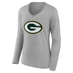 Green Bay Packers Women's Team Authentic Personalized Name & Number Long Sleeve V-Neck T-Shirt Gray | NFL