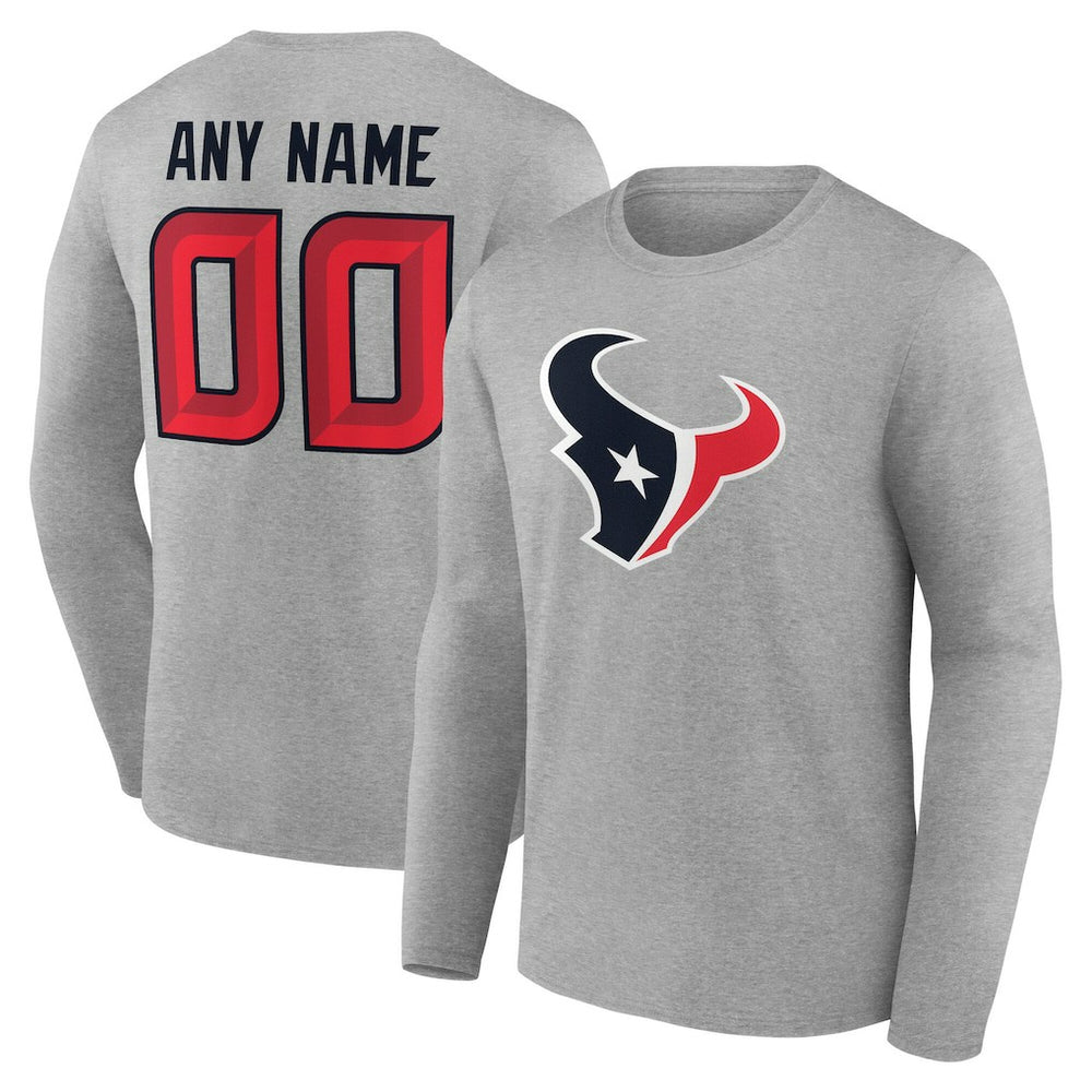 Houston Texans Team Authentic Personalized Name & Number Long Sleeve T-Shirt Gray | NFL