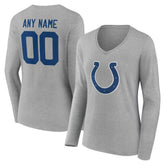 Indianapolis Colts Women's Team Authentic Personalized Name & Number Long Sleeve V-Neck T-Shirt Gray | NFL