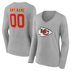 Kansas City Chiefs Women's Team Authentic Personalized Name & Number Long Sleeve V-Neck T-Shirt Gray | NFL