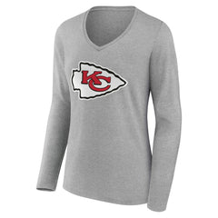 Kansas City Chiefs Women's Team Authentic Personalized Name & Number Long Sleeve V-Neck T-Shirt Gray | NFL