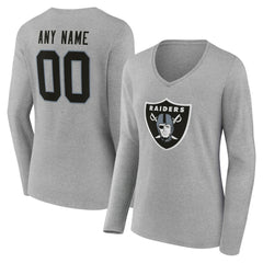 Las Vegas Raiders Women's Team Authentic Personalized Name & Number Long Sleeve V-Neck T-Shirt Gray | NFL