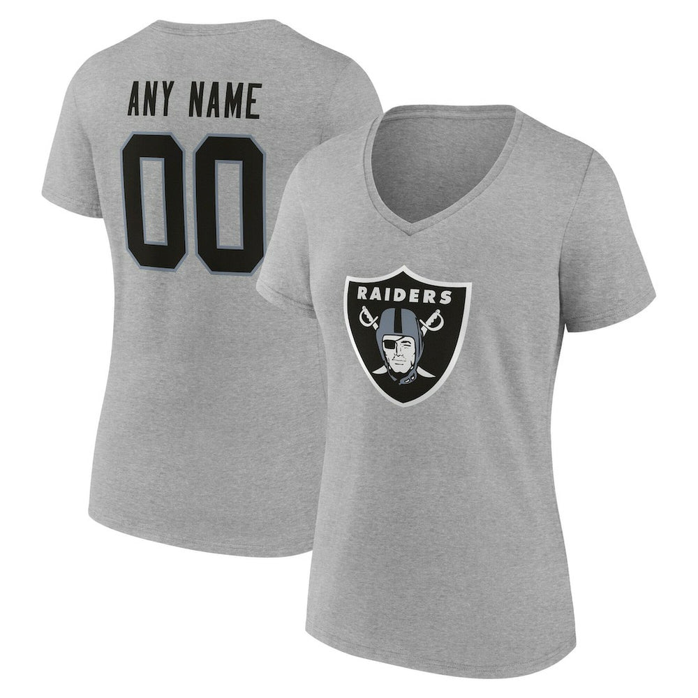 Las Vegas Raiders Women's Team Authentic Personalized Name & Number V-Neck T-Shirt Gray | NFL