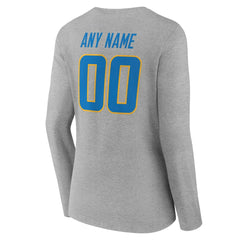 Los Angeles Chargers Women's Team Authentic Personalized Name & Number Long Sleeve V-Neck T-Shirt Gray | NFL
