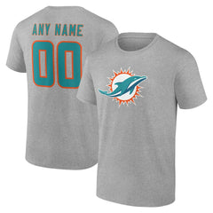 Miami Dolphins Team Authentic Personalized Name & Number T-Shirt Gray | NFL