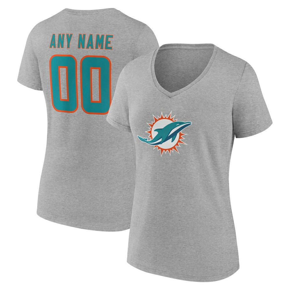 Miami Dolphins Women's Team Authentic Personalized Name & Number V-Neck T-Shirt Gray | NFL
