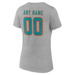 Miami Dolphins Women's Team Authentic Personalized Name & Number V-Neck T-Shirt Gray | NFL