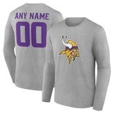 Minnesota Vikings Team Authentic Personalized Name & Number Long Sleeve T-Shirt Gray | NFL