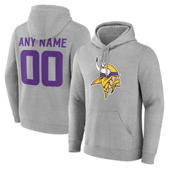 Minnesota Vikings Team Authentic Personalized Name & Number Hoodie Gray | NFL