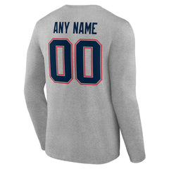 New England Patriots Team Authentic Personalized Name & Number Long Sleeve T-Shirt Gray | NFL