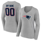 New England Patriots Women's Team Authentic Personalized Name & Number Long Sleeve V-Neck T-Shirt Gray | NFL