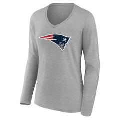 New England Patriots Women's Team Authentic Personalized Name & Number Long Sleeve V-Neck T-Shirt Gray | NFL